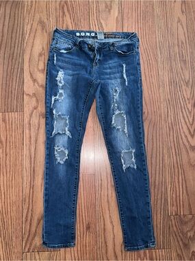 Distressed Skinny Jeans - Dark Blue